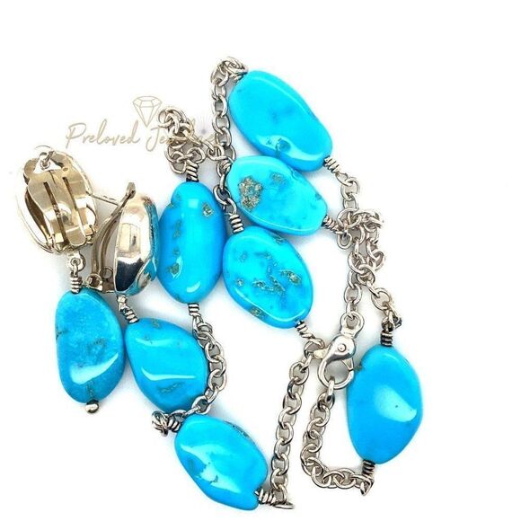 Stunning 925 Turquoise Necklace & Earrings Set - Picture 3 of 8